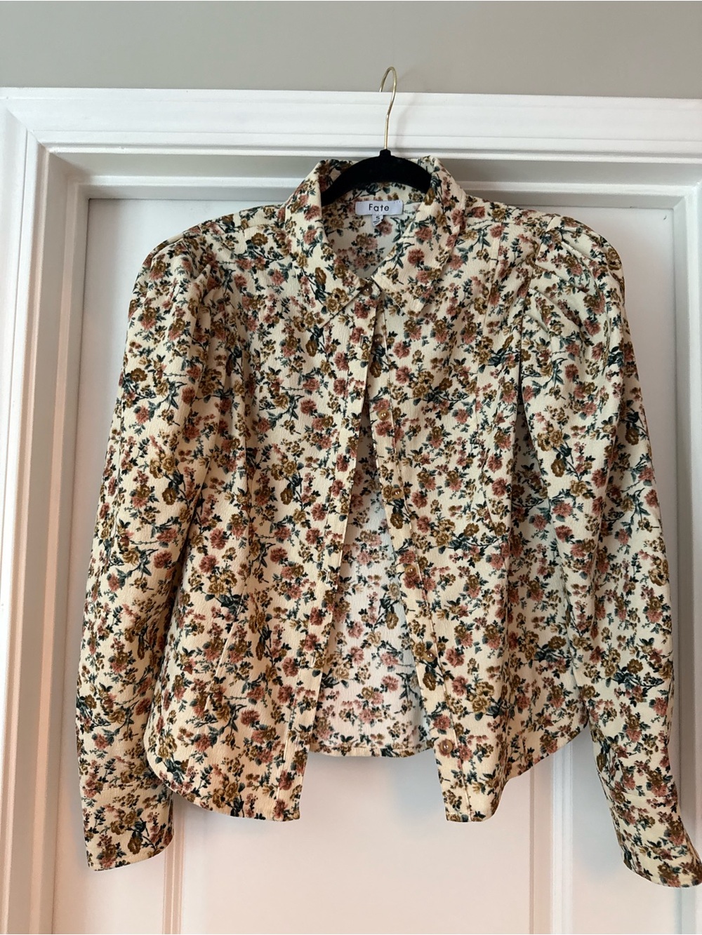 Floral Corduroy Button Down with Puff Sleeves
